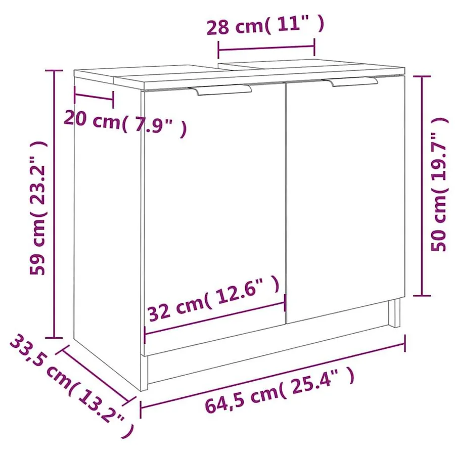 Armoire de bain Gris béton 64,5x33,5x59 cm Bois d'ingénierie - 11