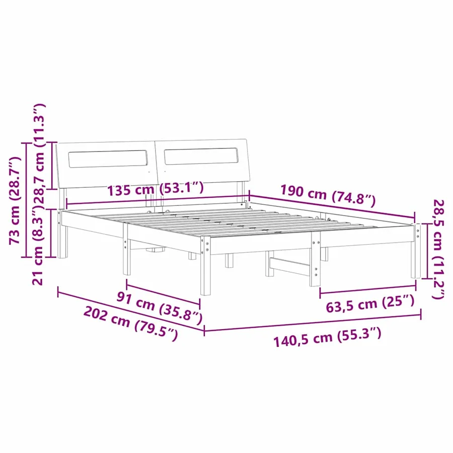 Cadre de lit avec tête de lit Blanc 135 x 190 cm Pin massif - 11