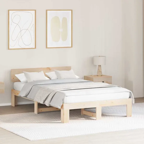 Cadre de lit avec tête de lit Naturel 120 x 190 cm Pin massif