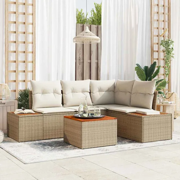 Ensemble de canapé de jardin 4 pcs Beige et crème Polyrotin