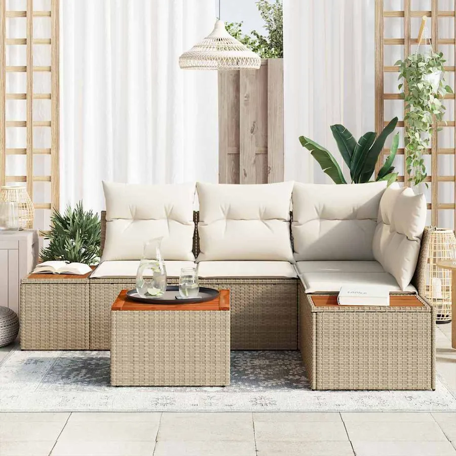 Ensemble de canapé de jardin 4 pcs Beige et crème Polyrotin - 3