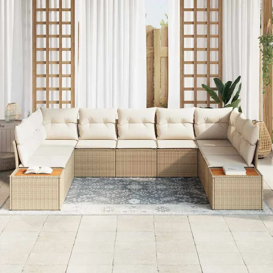 Ensemble de canapé de jardin 5 pcs Beige et crème Polyrotin - 3