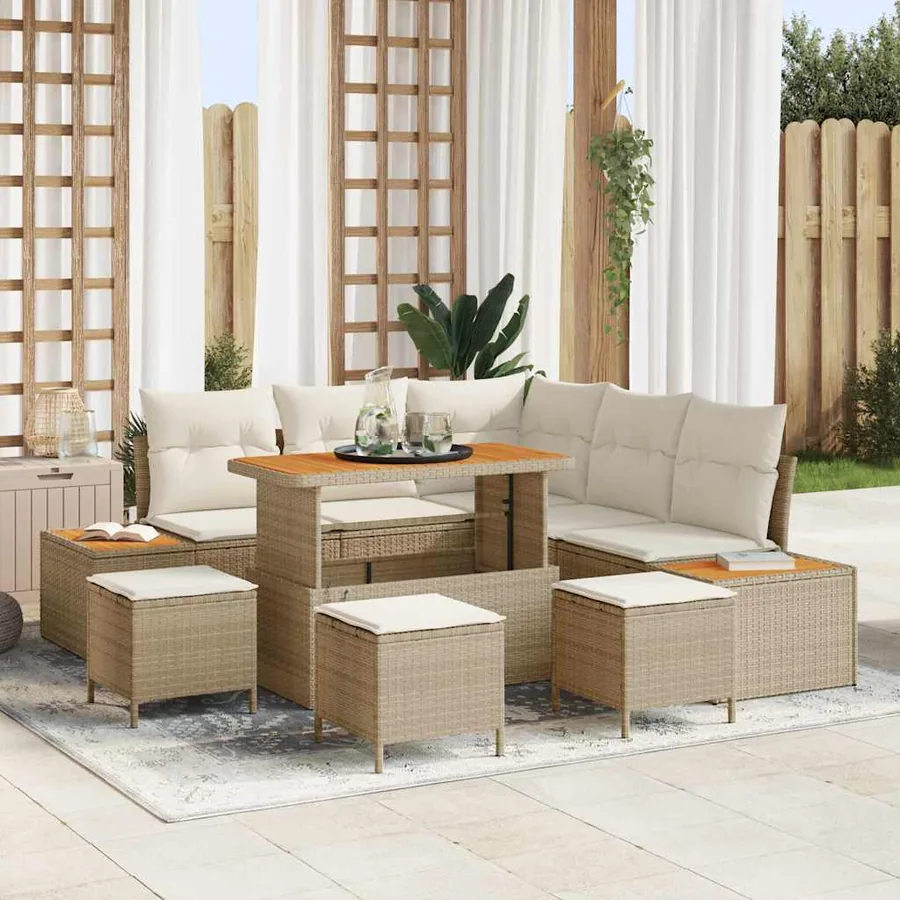 Ensemble de canapé de jardin 9 pcs Beige Poly rotin