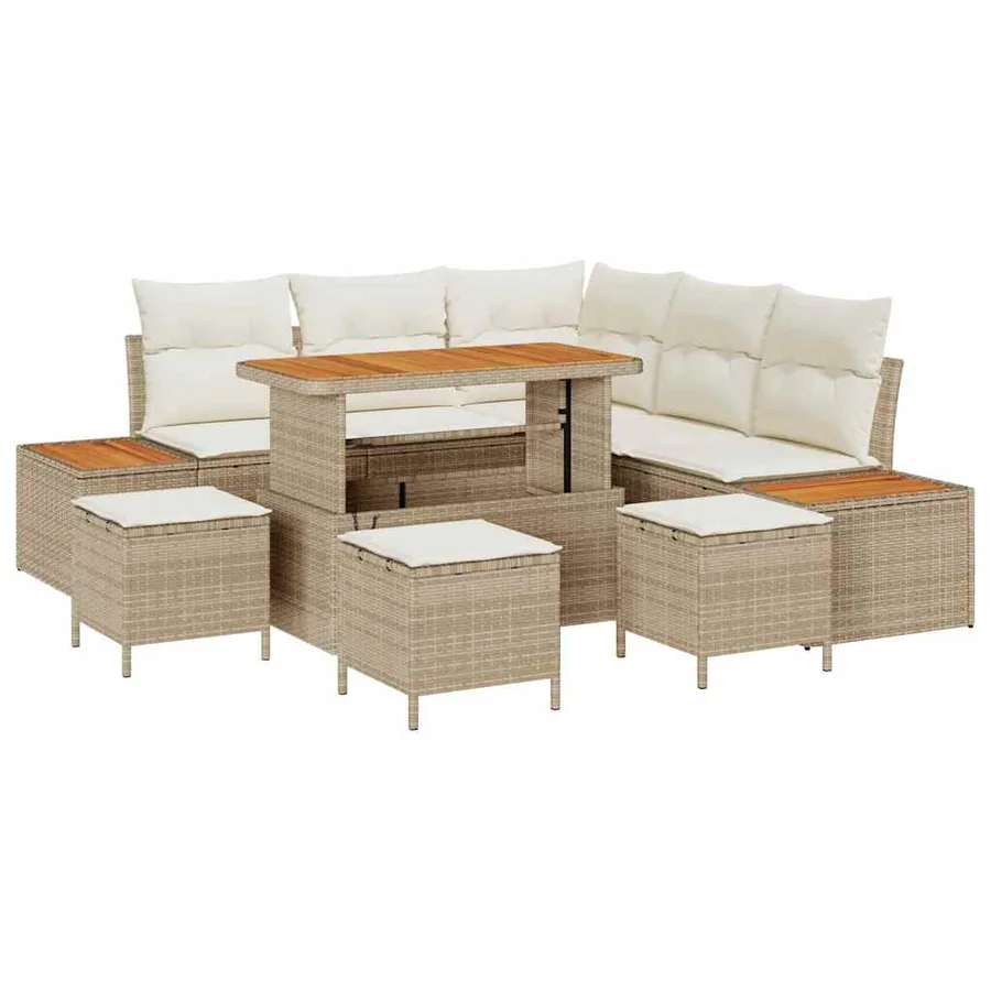 Ensemble de canapé de jardin 9 pcs Beige Poly rotin - 2