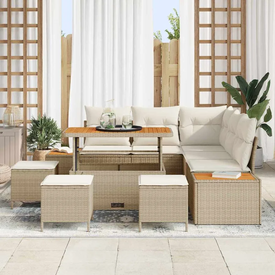 Ensemble de canapé de jardin 9 pcs Beige Poly rotin - 3
