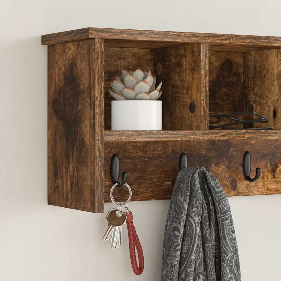 Porte-manteau mural avec étagère Chêne fumé 75 x 16 x 26 cm - 4