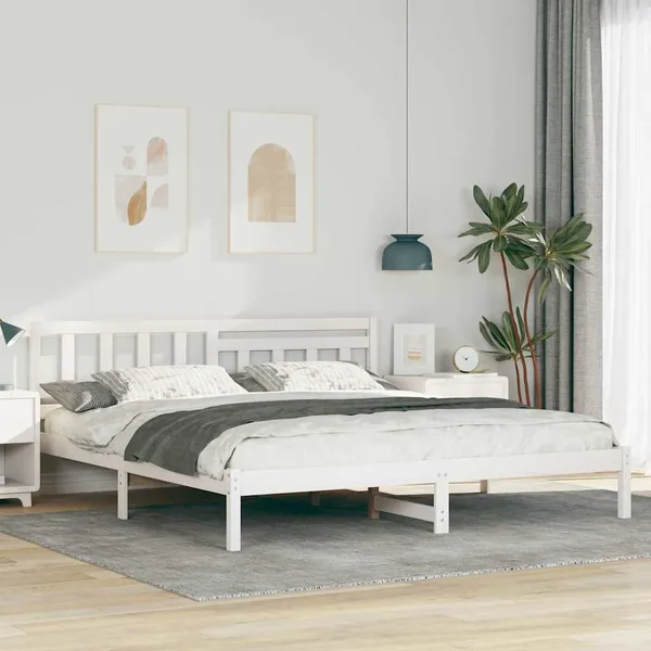 Cadre de lit avec tête de lit Blanc 180 x 200 cm Pin massif