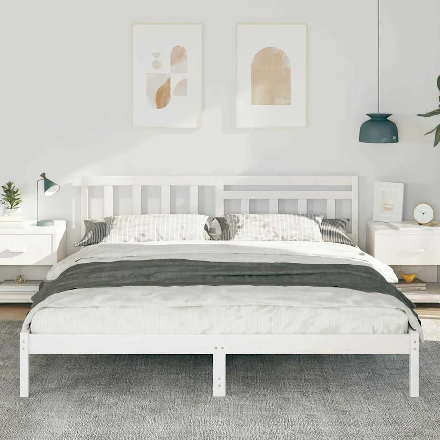 Cadre de lit avec tête de lit Blanc 180 x 200 cm Pin massif - 3