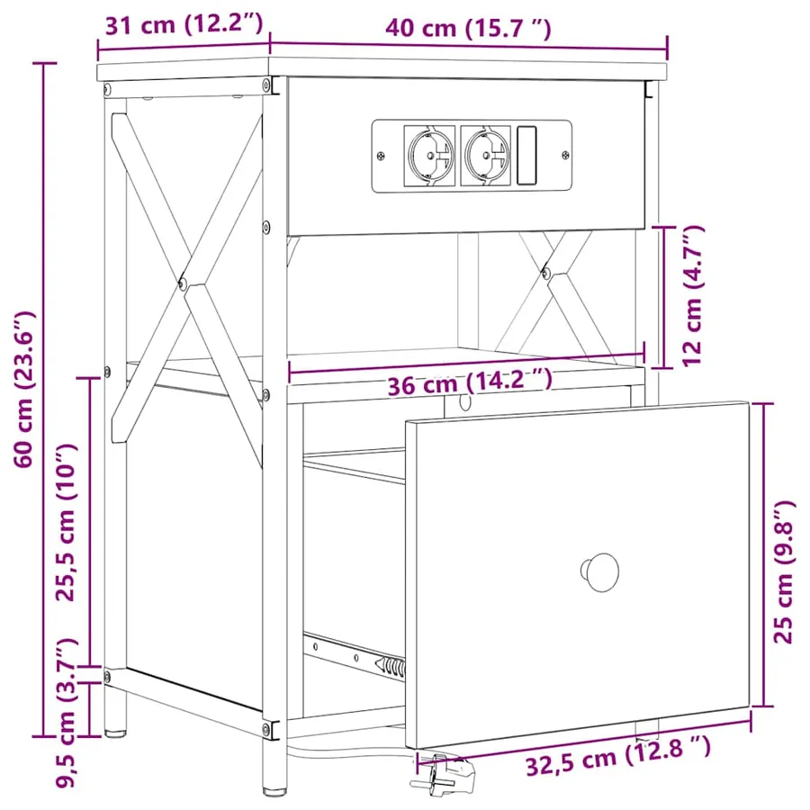 Cabinet de chevet avec tiroir 2 pcs Chêne brun 40 x 31 x 60 cm - 15