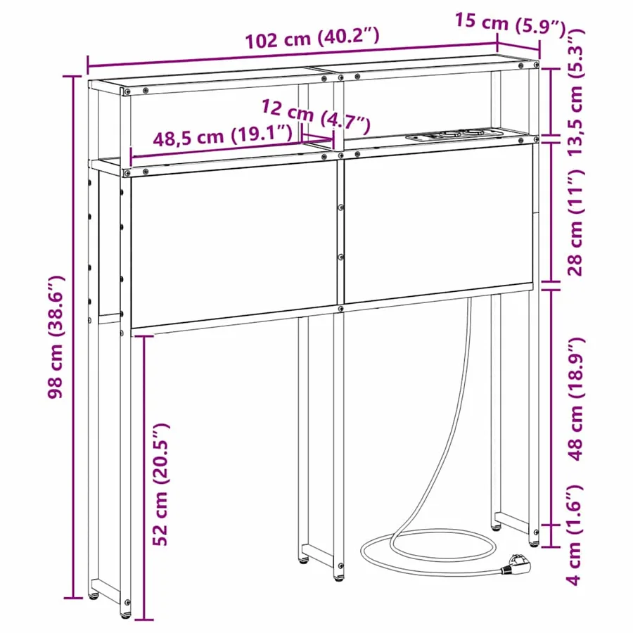 Tête de lit de rangement Chêne noir Bois d'ingénierie - 13