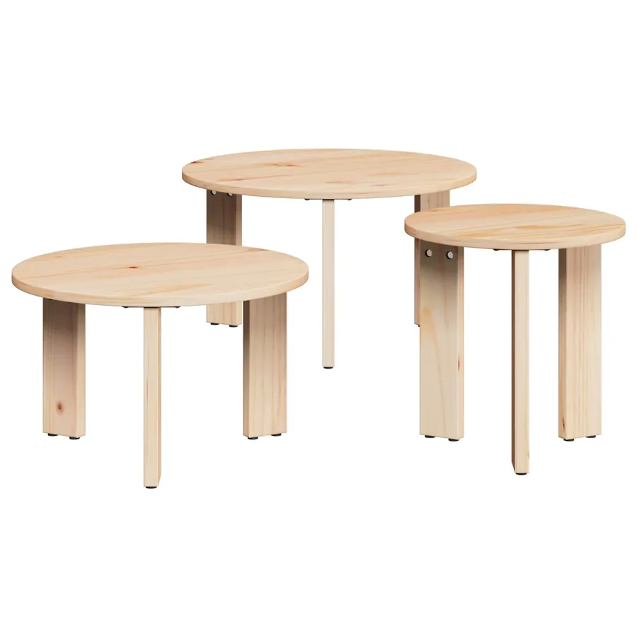 Table basse 3 pcs Naturel Bois massif en pin