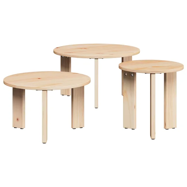 Table basse 3 pcs Naturel Bois massif en pin
