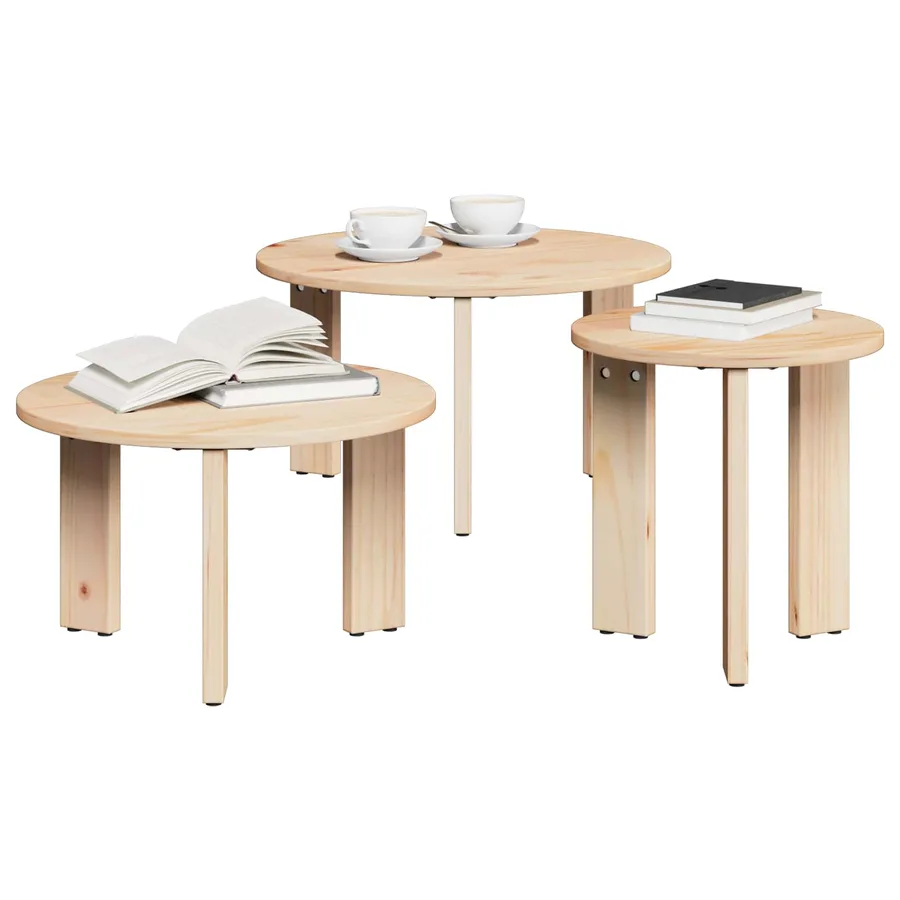 Table basse 3 pcs Naturel Bois massif en pin - 2