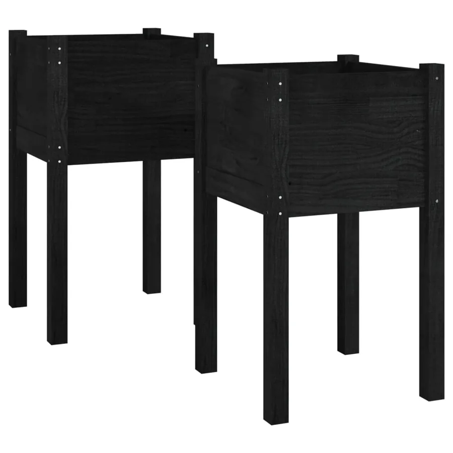 Jardinières d'extérieur 2pcs Noir 40x40x70cm Bois de pin massif - 2