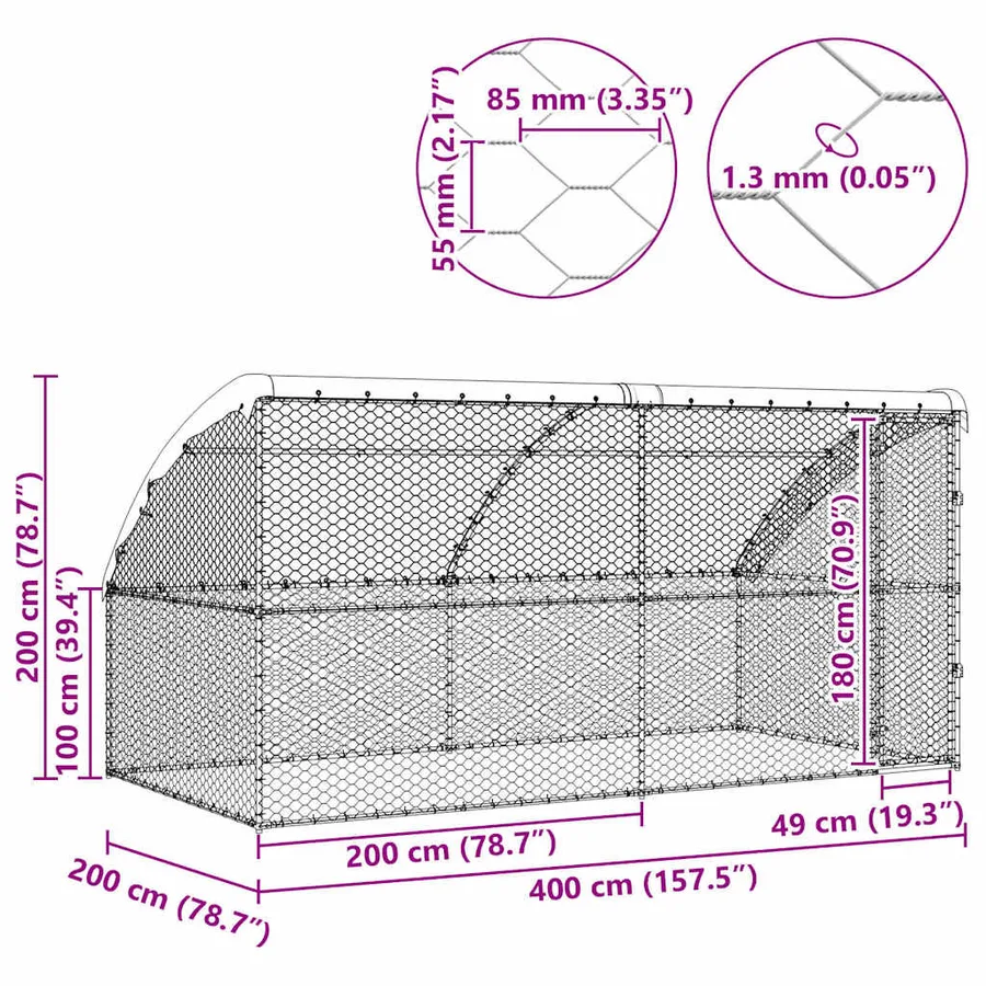 Kennel pour Chiens 2 pcs Argenté 4 x 2 x 2 m Acier galvanisé - 11