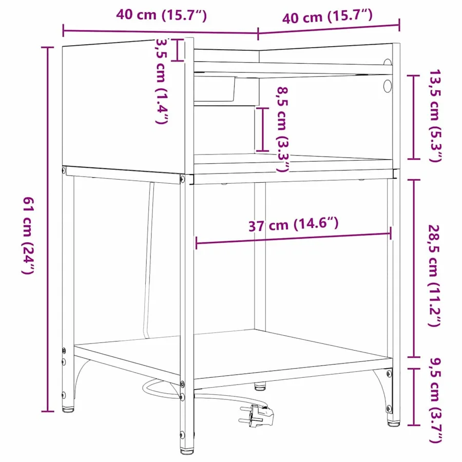 Cabinet de chevet avec étagère 2 pcs Chêne noir 40 x 40 x 61 cm - 14