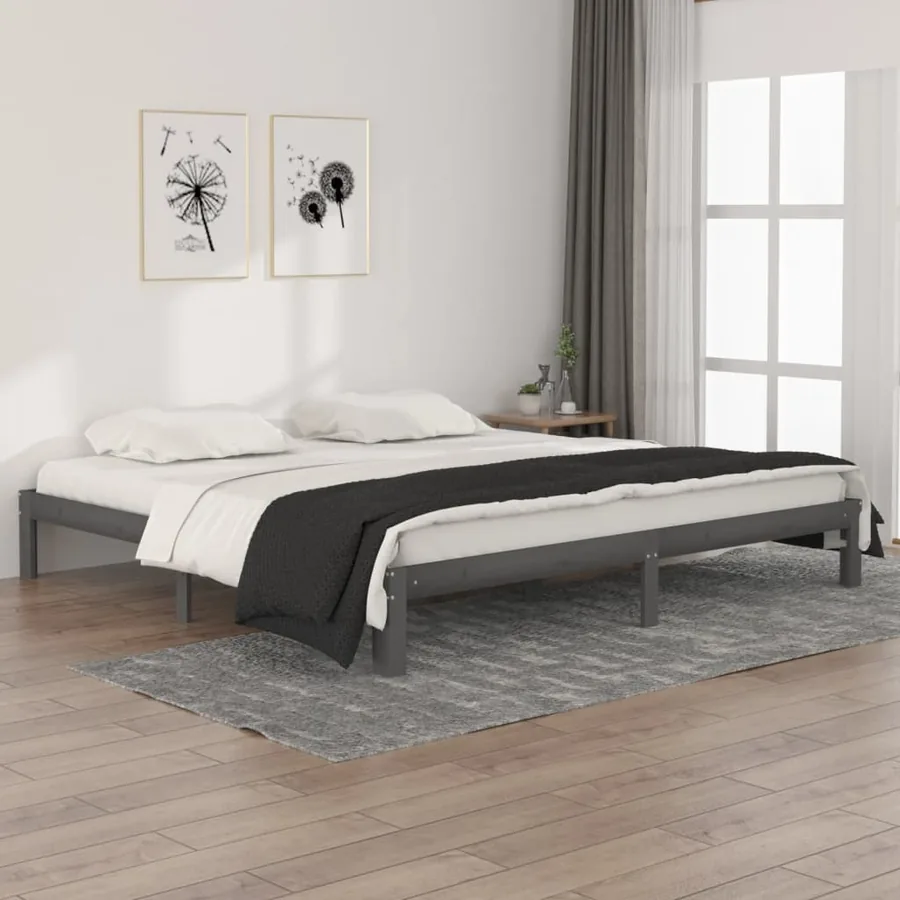 Cadre de lit sans matelas bois massif de pin gris 200x200 cm