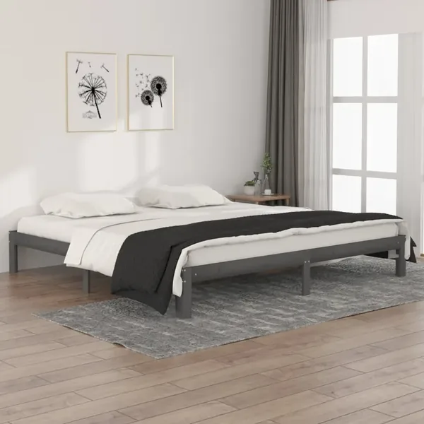 Cadre de lit sans matelas bois massif de pin gris 200x200 cm