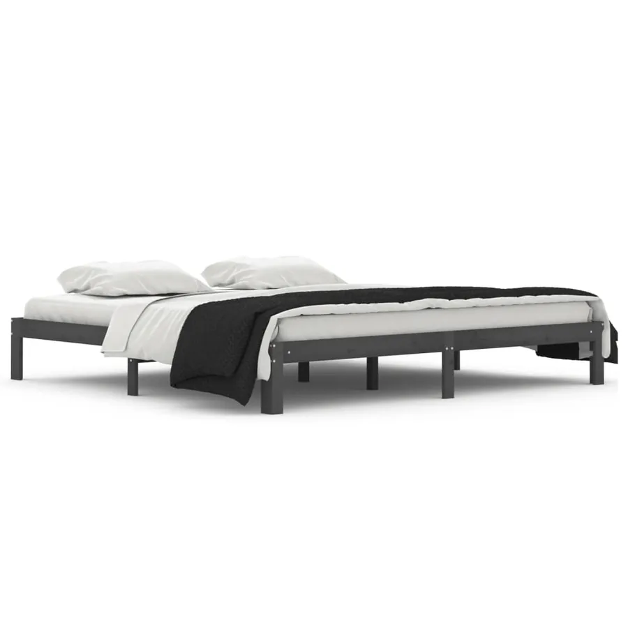 Cadre de lit sans matelas bois massif de pin gris 200x200 cm - 2