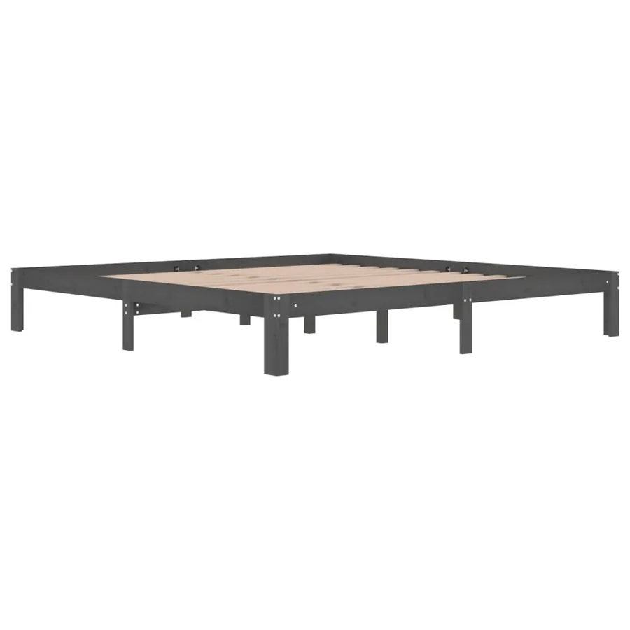 Cadre de lit sans matelas bois massif de pin gris 200x200 cm - 3