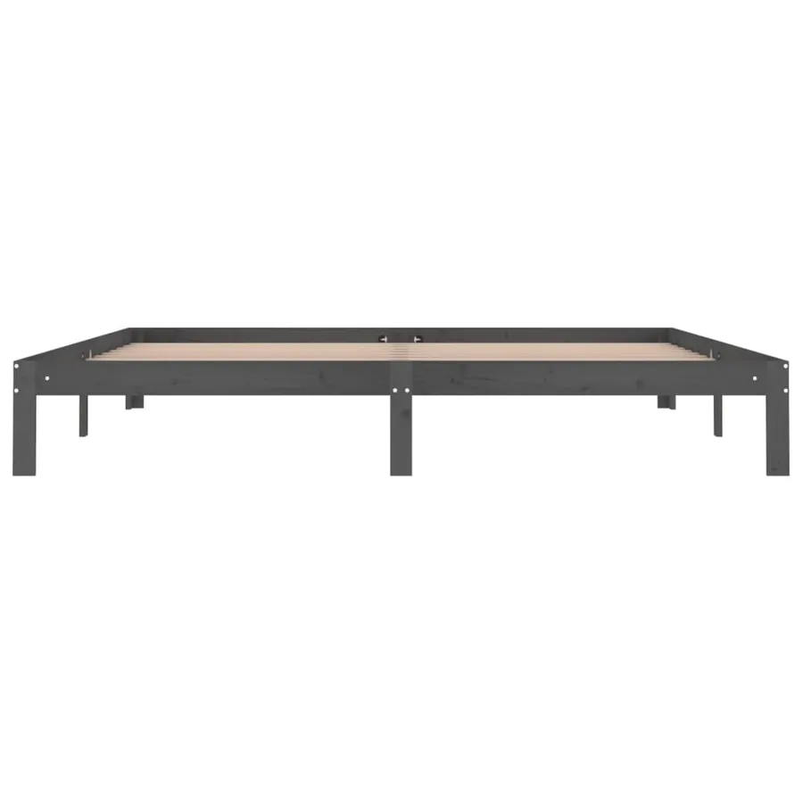 Cadre de lit sans matelas bois massif de pin gris 200x200 cm - 4