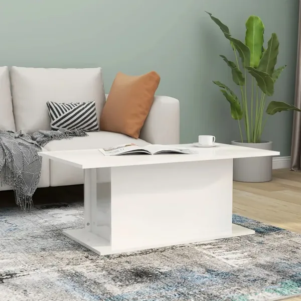 Table basse blanc brillant 102x55,5x40 cm bois d'ingénierie