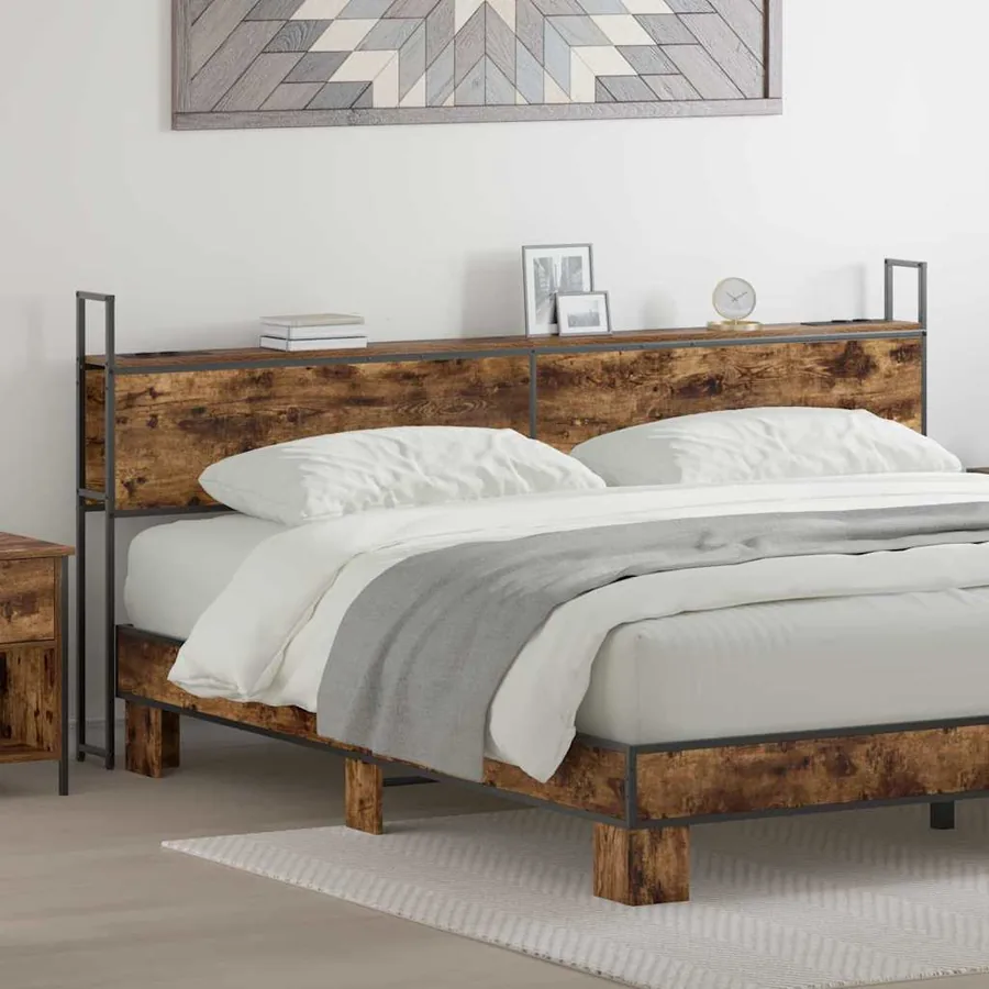 Headboard de Rangement avec Station de Charge Chêne fumé
