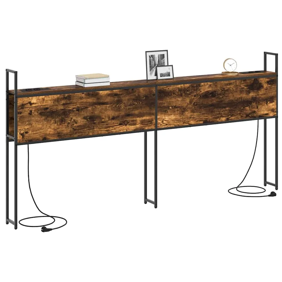Headboard de Rangement avec Station de Charge Chêne fumé - 3