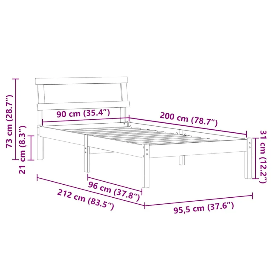 Cadre de lit avec tête de lit Blanc 90 x 200 cm Pin massif - 11