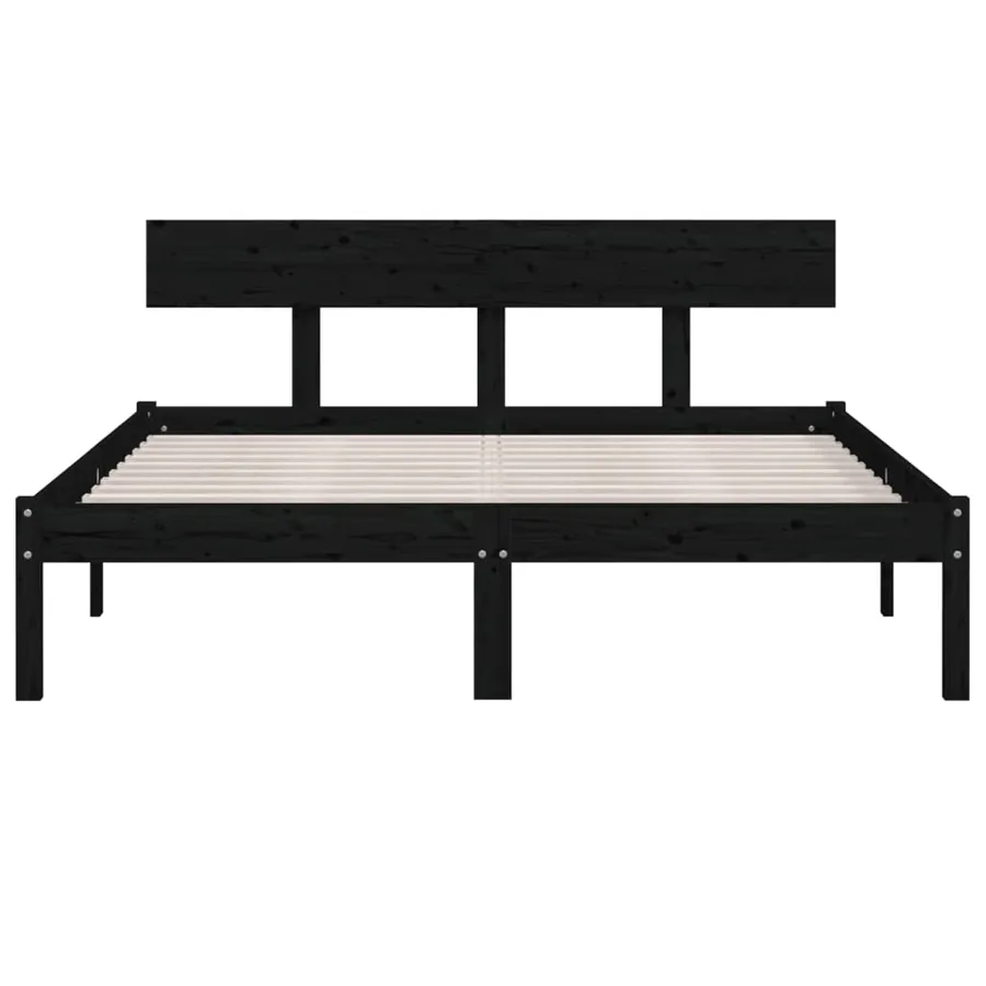 Cadre de lit sans matelas noir bois massif 120x200 cm - 4