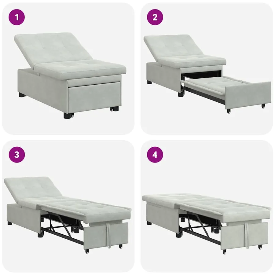 Canapé-Lit Gris clair 194 x 67 x 82 cm Velours - 9
