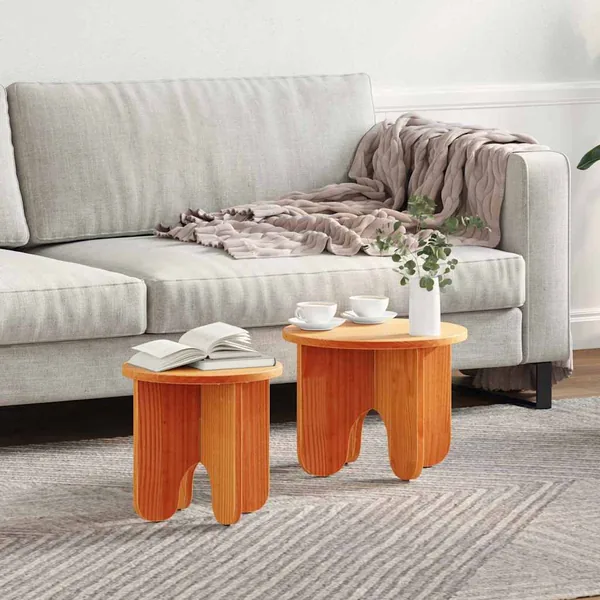 Table basse 2 pcs Brun cire Bois de pin massif