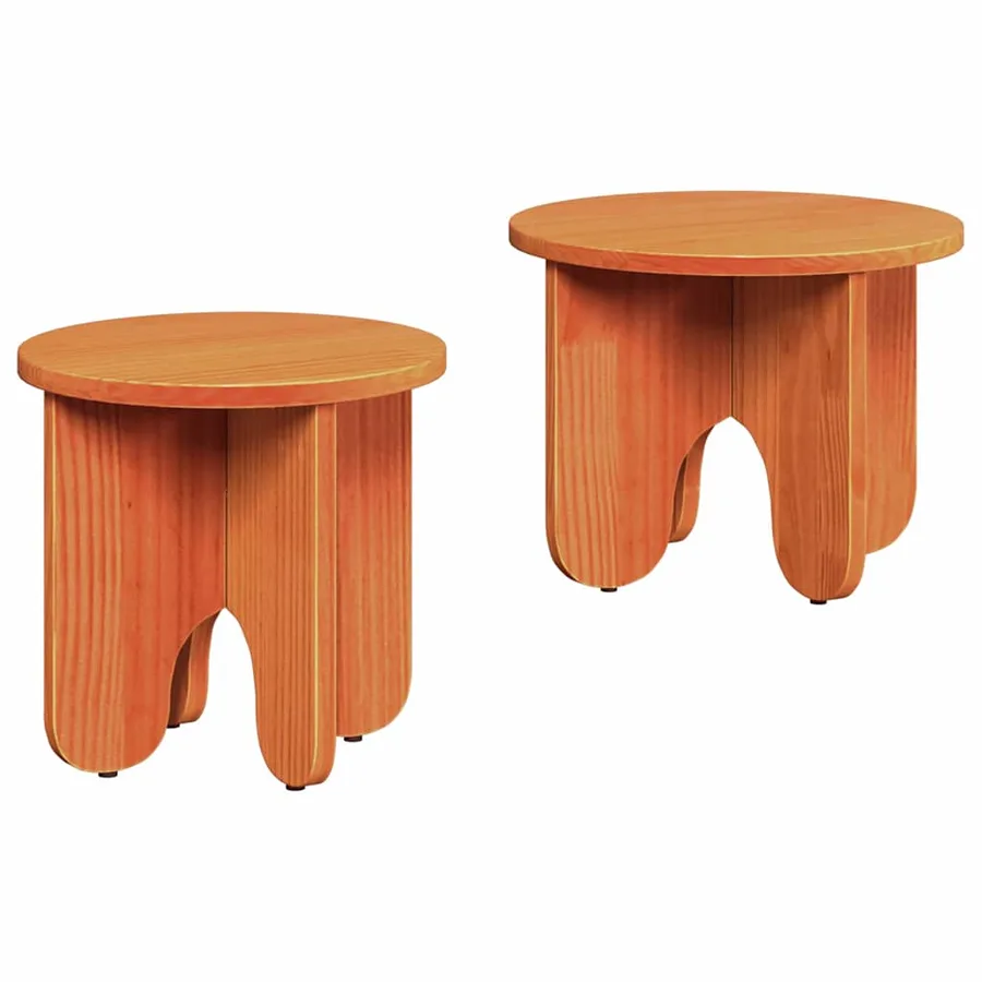 Table basse 2 pcs Brun cire Bois de pin massif - 2