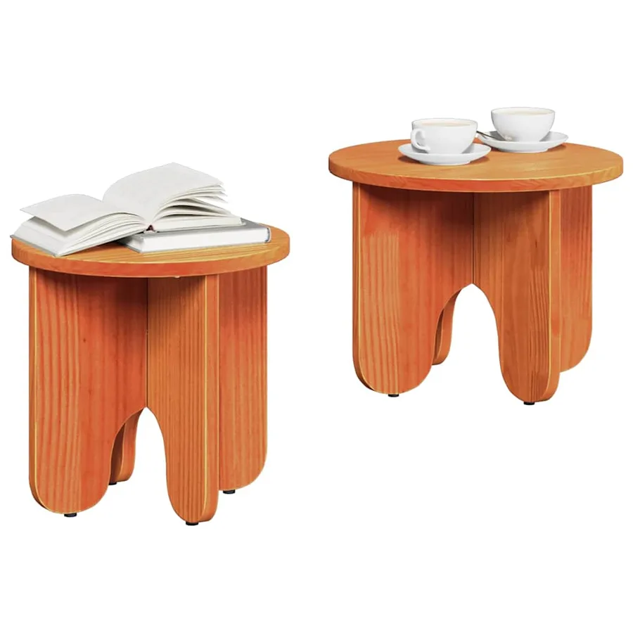Table basse 2 pcs Brun cire Bois de pin massif - 3