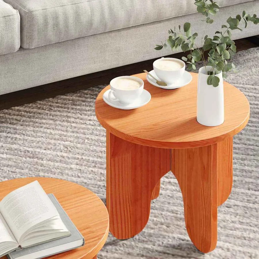 Table basse 2 pcs Brun cire Bois de pin massif - 4