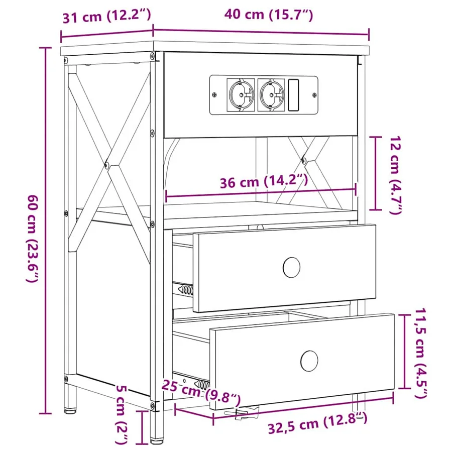 Cabinet de chevet avec tiroir 2 pcs Chêne fumé 40 x 31 x 60 cm - 15
