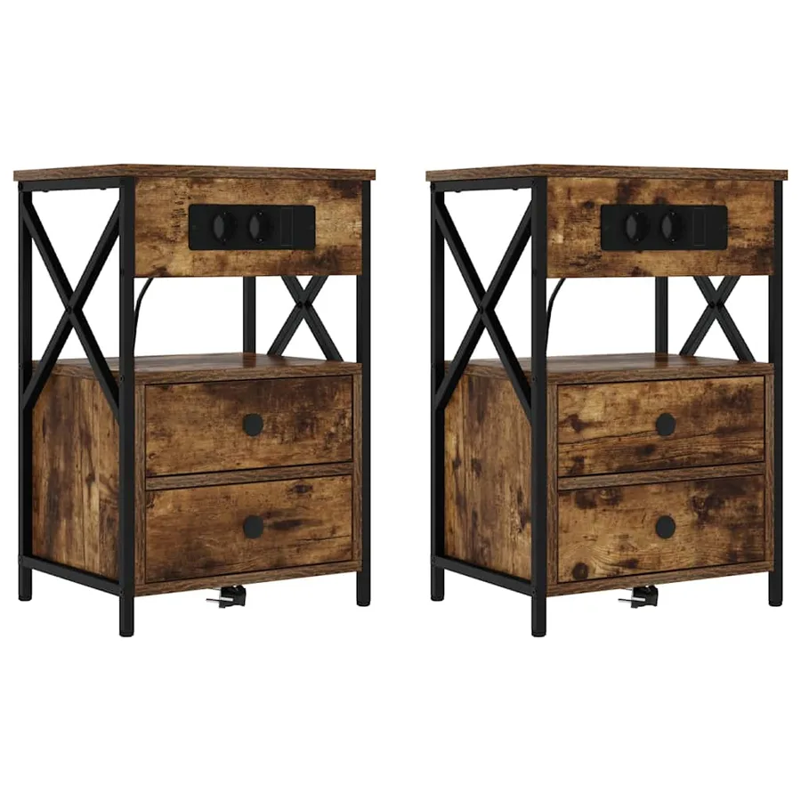 Cabinet de chevet avec tiroir 2 pcs Chêne fumé 40 x 31 x 60 cm - 2
