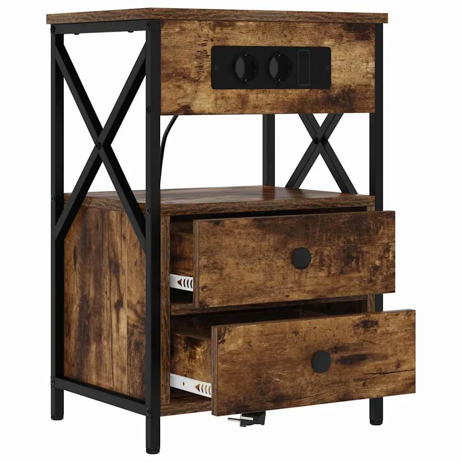 Cabinet de chevet avec tiroir 2 pcs Chêne fumé 40 x 31 x 60 cm - 6