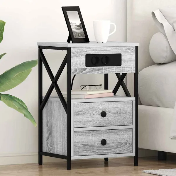 Cabinet de chevet avec tiroir 2 pcs Gris Sonoma 40 x 31 x 60 cm
