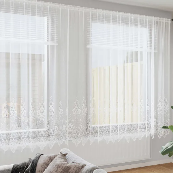 Rideau en Dentelle Floral Blanc 200 x 400 cm Polyester