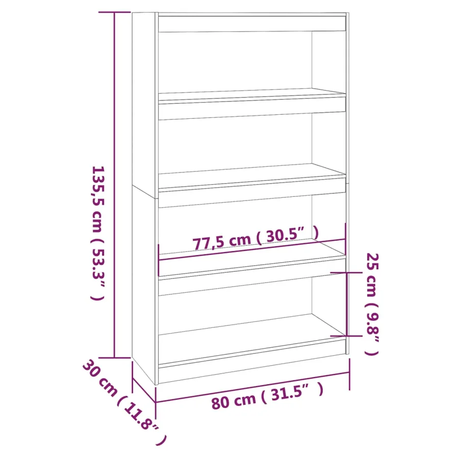 Bibliothèque/Séparateur de pièce Noir 80x30x135,5 cm Pin massif - 8