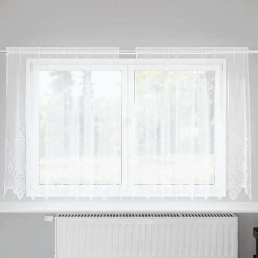Rideau en Dentelle Floral Blanc 180 x 200 cm Polyester