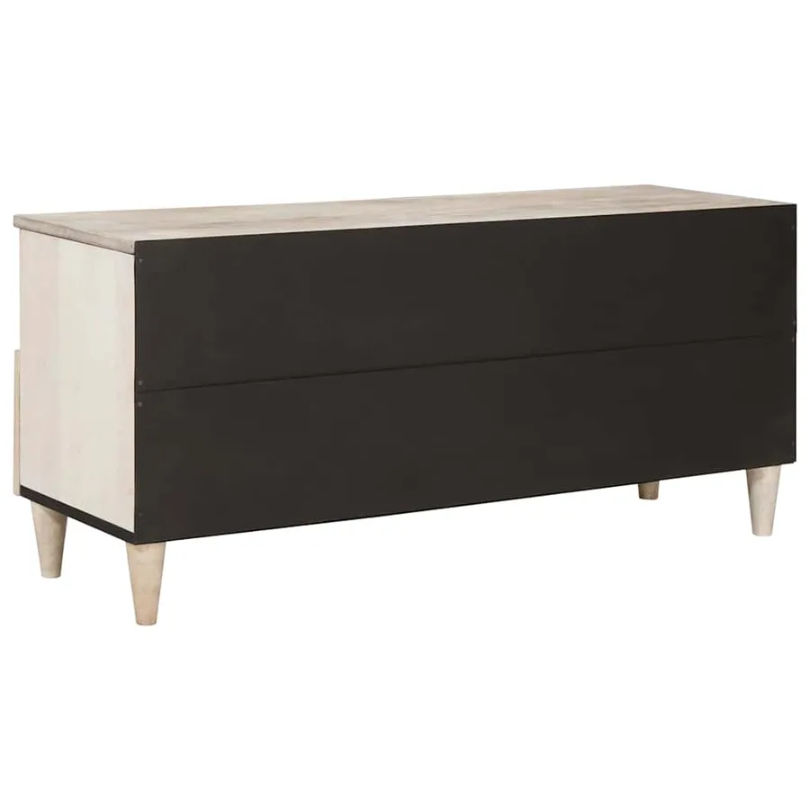 Meuble TV Blanc Blanchi 100 x 33 x 46 cm Bois de mangue massif - 5