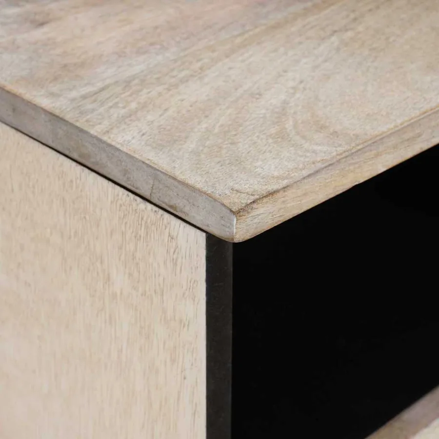 Meuble TV Blanc Blanchi 100 x 33 x 46 cm Bois de mangue massif - 6