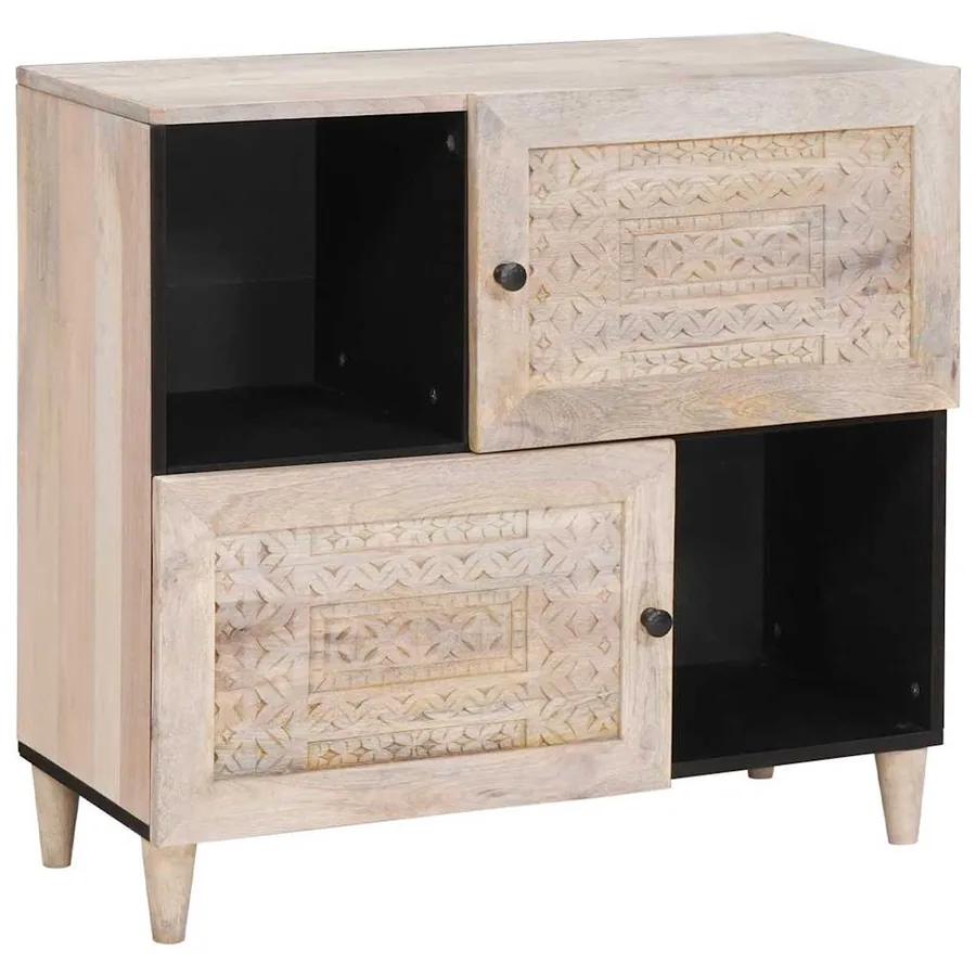 Buffet Blanc Blanchi 80 x 33 x 75 cm Bois de mangue massif