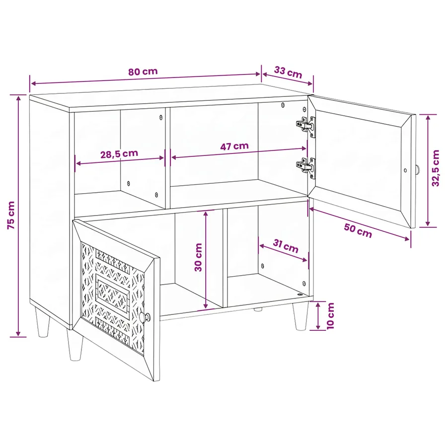 Buffet Blanc Blanchi 80 x 33 x 75 cm Bois de mangue massif - 12