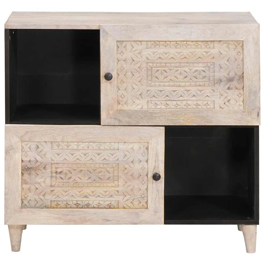 Buffet Blanc Blanchi 80 x 33 x 75 cm Bois de mangue massif - 3