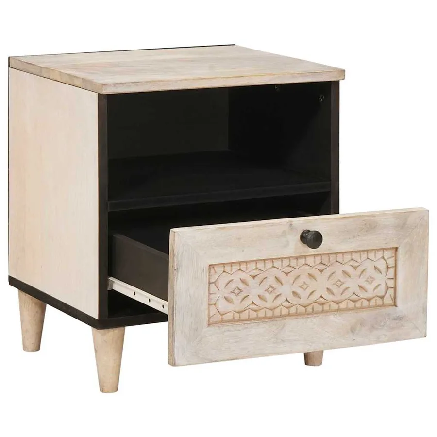 Table de chevet Blanc 40 x 33 x 46 cm Bois d'ingénierie - 2