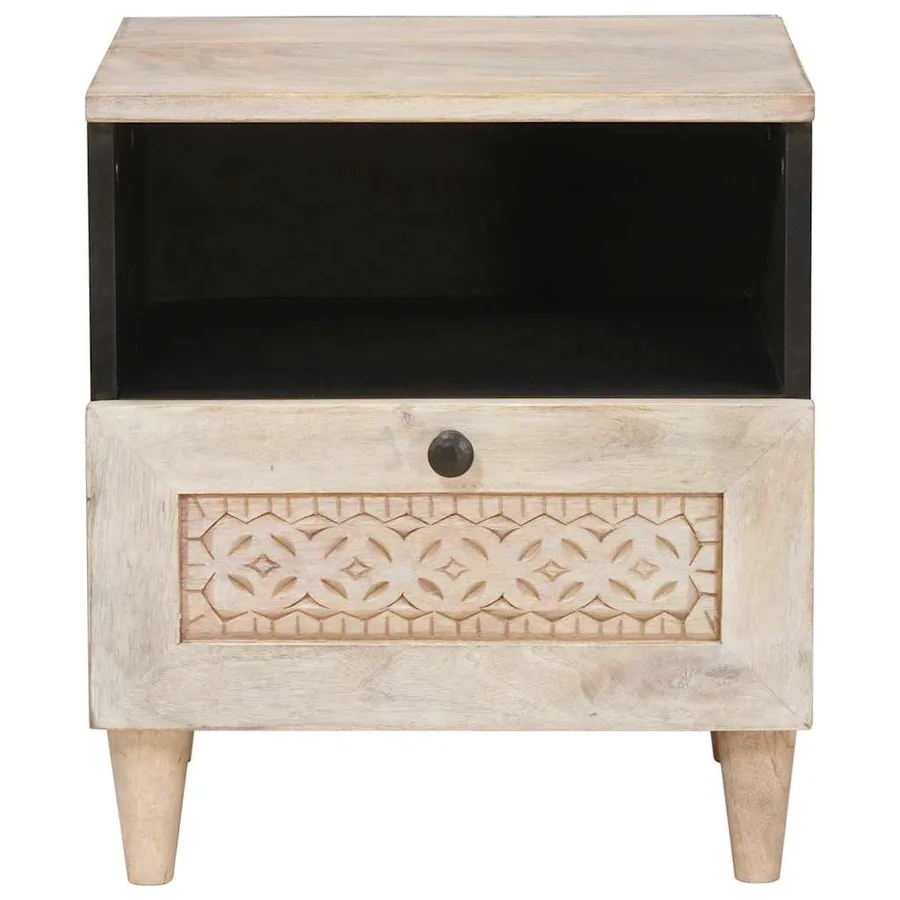 Table de chevet Blanc 40 x 33 x 46 cm Bois d'ingénierie - 3