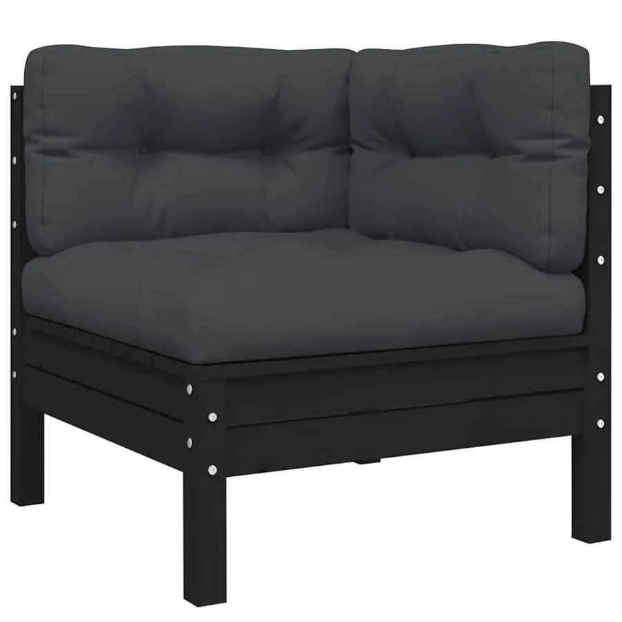 Salon de jardin 3 pcs avec coussins Noir Bois de pin massif - 8